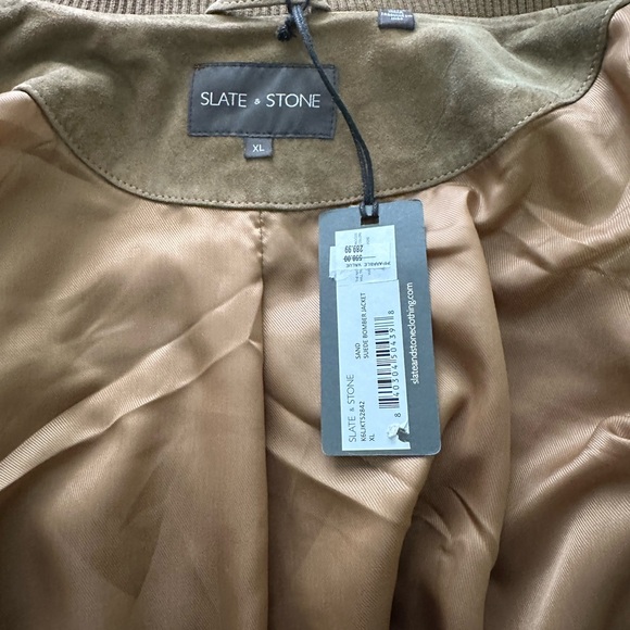 NWT Slate&Stone suede winter bomber jacket camel color snap on buttons size XL - Picture 3 of 6